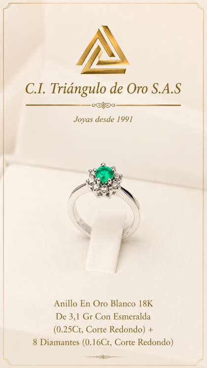 Anillo En Oro Blanco 18K Con Esmeraldas