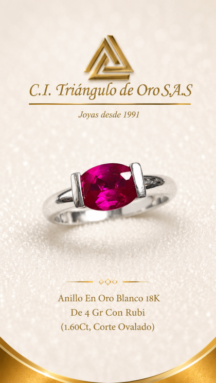 Anillo En Oro Blanco 18K Con Rubi