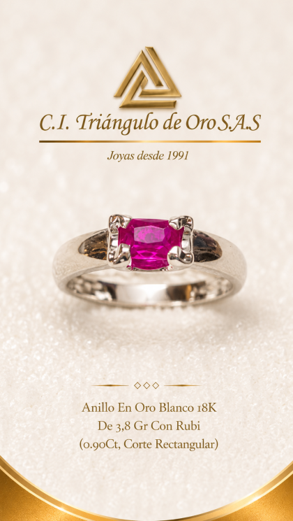 Anillo En Oro Blanco 18K Con Rubi