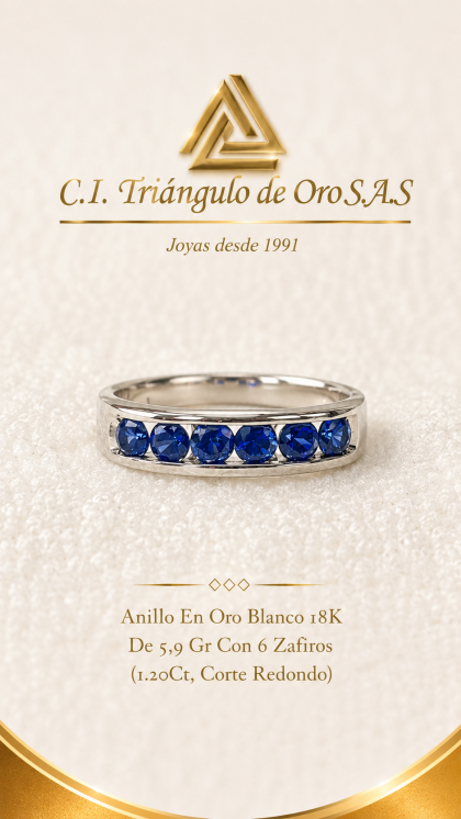Anillo En Oro Blanco 18K Con Zafiros