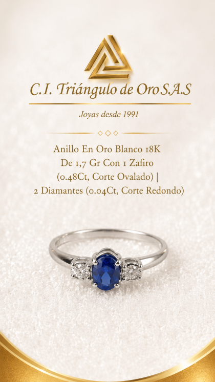 Anillo En Oro Blanco 18K Con Zafiro y Diamantes