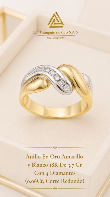 Anillo En Oro Combinado 18K Con Diamantes