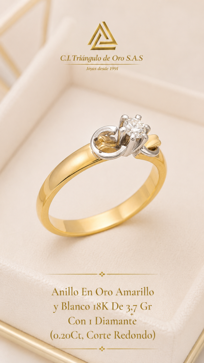 Anillo En Oro Combinado 18K Con Diamante