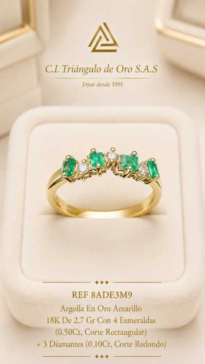 Argolla En Oro Amarillo 18K Con Esmeraldas y Diamantes