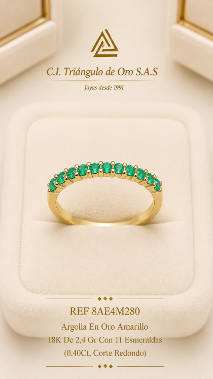Argolla En Oro Amarillo 18K Con Esmeraldas