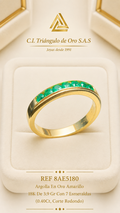 Argolla En Oro Amarillo 18K Con Esmeraldas