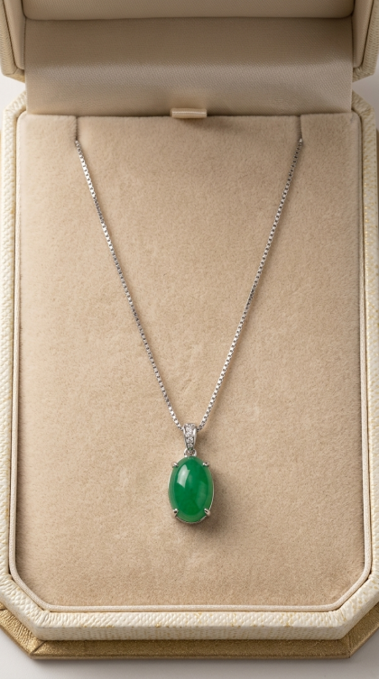 Gargantilla en oro blanco 18K con Esmeralda y Diamante
