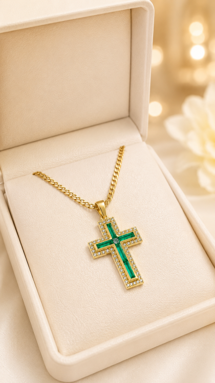 Dije en oro amarillo 18K con Esmeralda y Diamantes