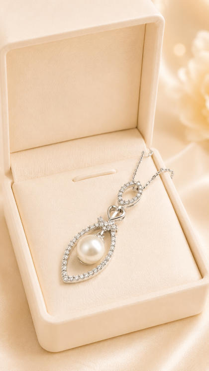 Dije en oro blanco 18K con Perla y Diamantes