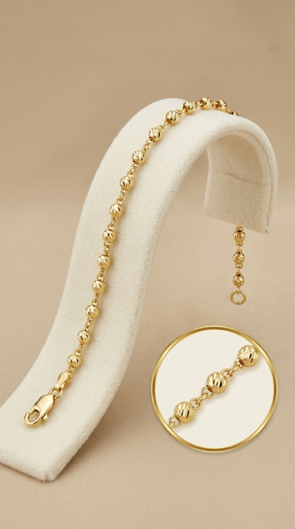 Pulsera En Oro Amarillo 18K de Balines Diamantados