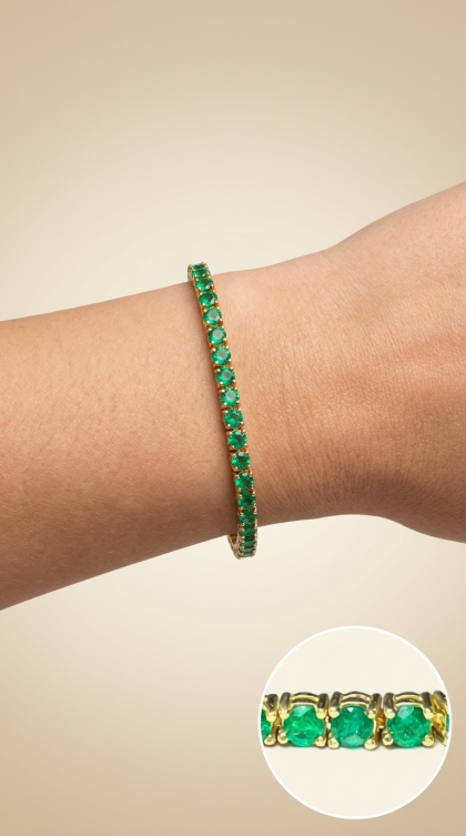 Pulsera En Oro Amarillo 18K Tennis Con Esmeraldas