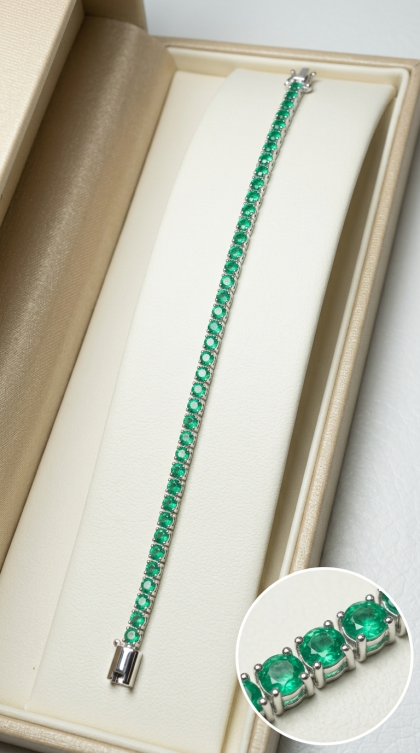 Pulsera En Oro Blanco 18K Tennis Con Esmeraldas