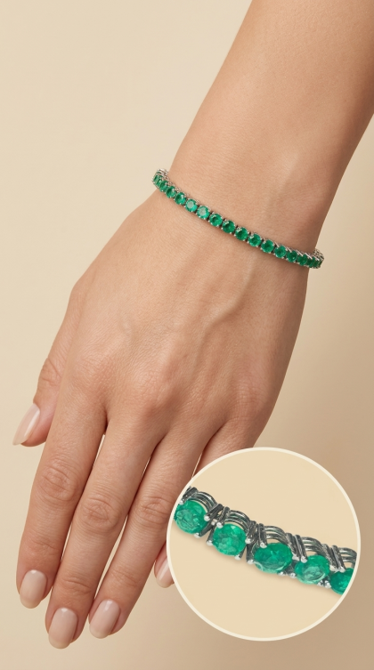 Pulsera En Oro Blanco 18K Tennis Con Esmeraldas