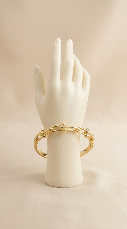 Aro En Oro Amarillo 18K de Eslabones Clip y Balines