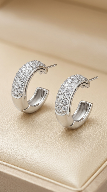 Candongas en oro blanco 18K con Diamantes