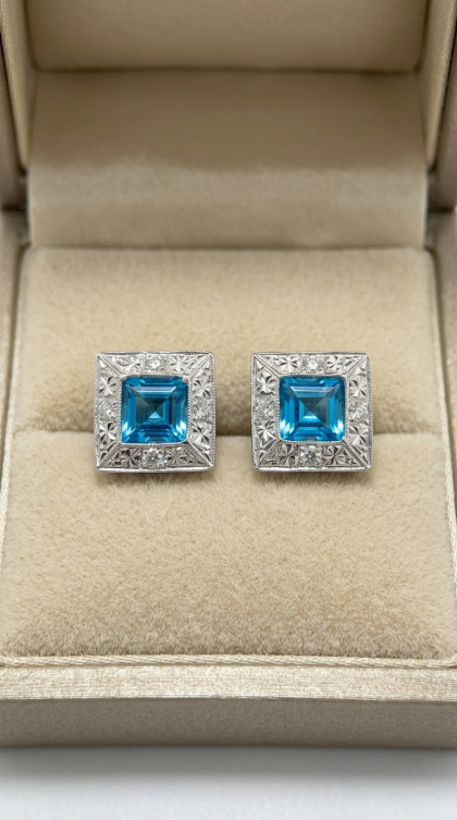 Topos en oro blanco 18K con Topacios y Diamantes