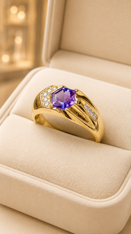 Anillo en oro amarillo 18K con Amatista y Circon
