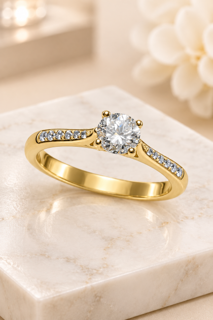 Anillo en oro amarillo 18K con Diamantes