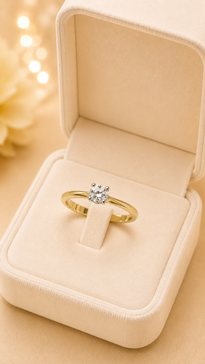 Anillo en oro amarillo y blanco 18K con Diamante