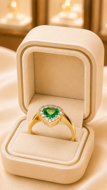 Anillo en oro amarillo 18K con Esmeralda y Diamante