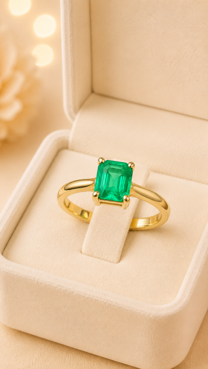 Anillo en oro amarillo 18K con Esmeralda