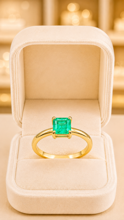 Anillo en oro amarillo 18K con Esmeralda