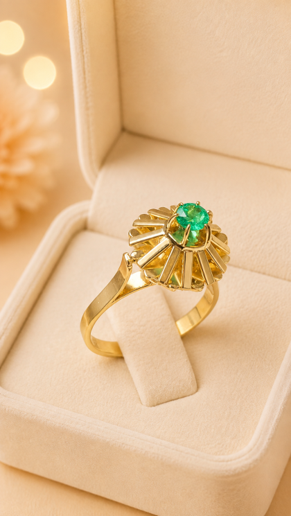 Anillo en oro amarillo 18K con Esmeralda