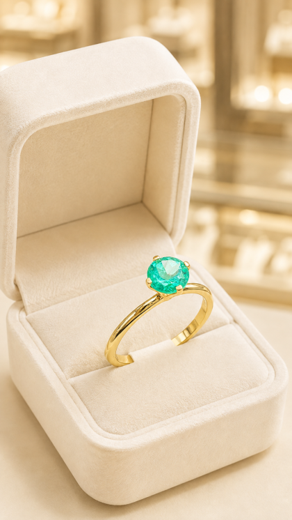Anillo en oro amarillo 18K con Esmeralda
