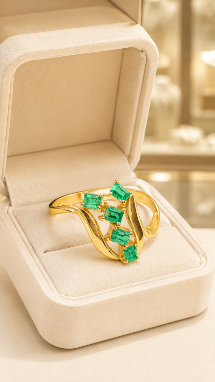 Anillo en oro amarillo 18K con Esmeraldas