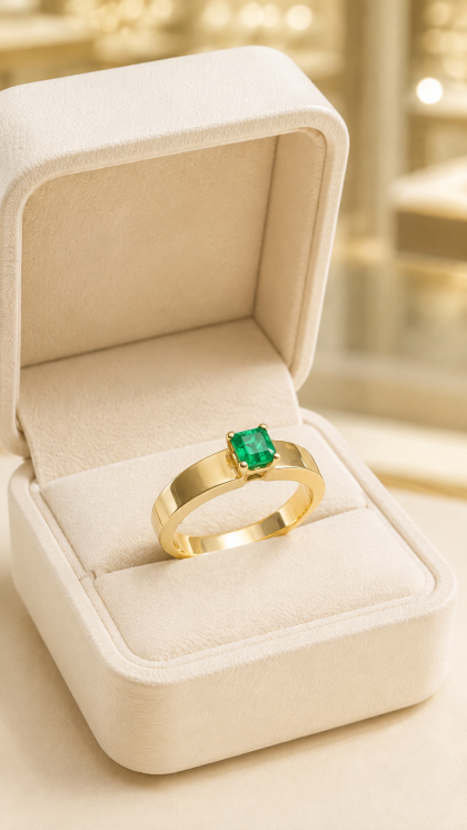 Anillo en oro amarillo 18K con Esmeralda