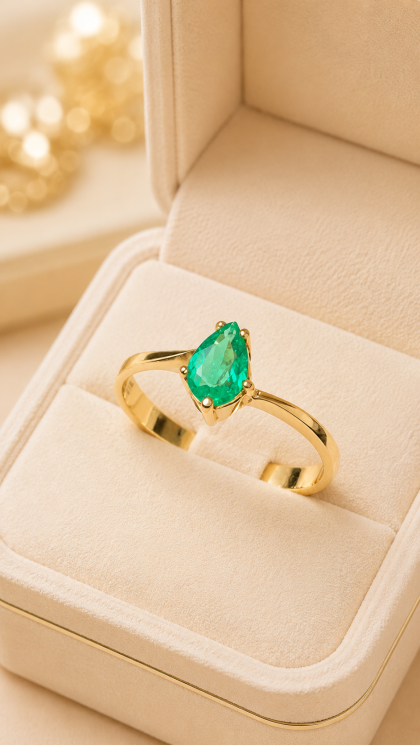 Anillo en oro amarillo 18K con Esmeralda