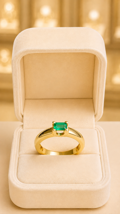Anillo en oro amarillo 18K con Esmeralda