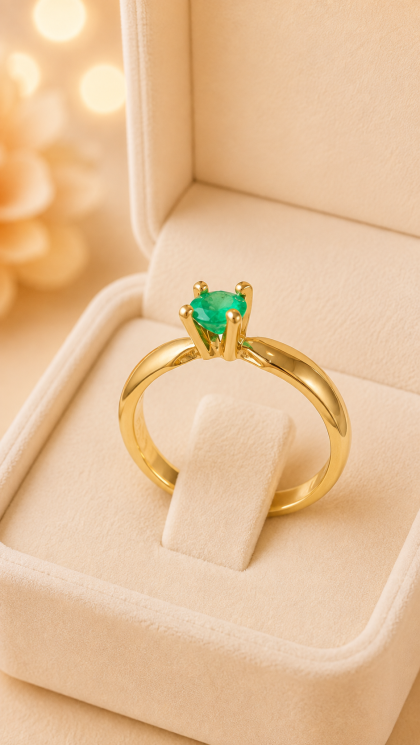 Anillo en oro amarillo 18K con Esmeralda