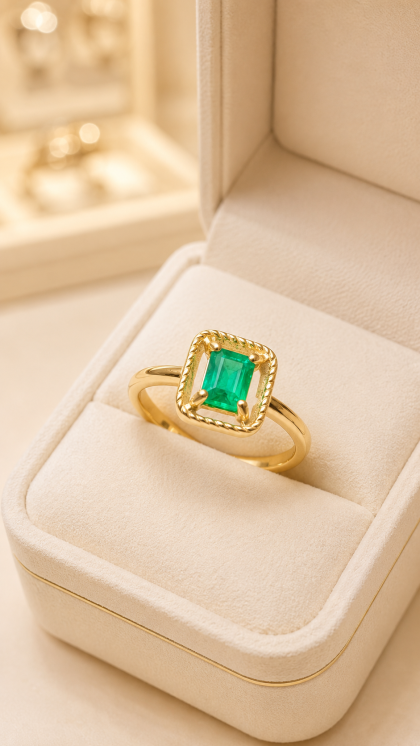 Anillo en oro amarillo 18K con Esmeralda