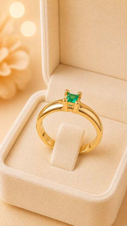 Anillo en oro amarillo 18K con Esmeralda