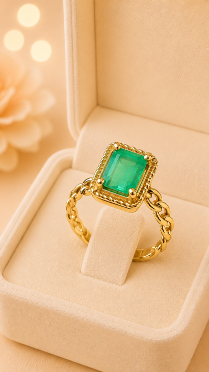 Anillo en oro amarillo 18K con Esmeralda