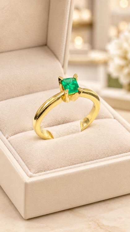 Anillo en oro amarillo 18K con Esmeralda