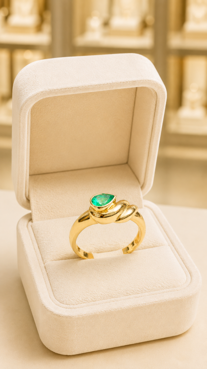 Anillo en oro amarillo 18K con Esmeralda