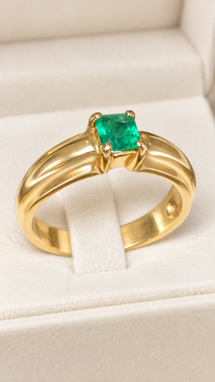 Anillo en oro amarillo 18K con Esmeralda