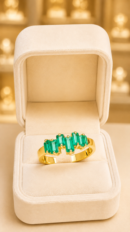 Anillo en oro amarillo 18K con Esmeraldas