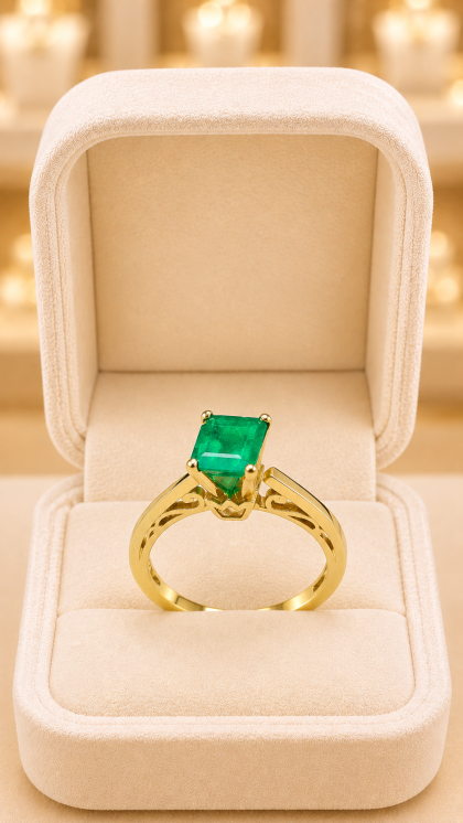Anillo en oro amarillo 18K con Esmeralda