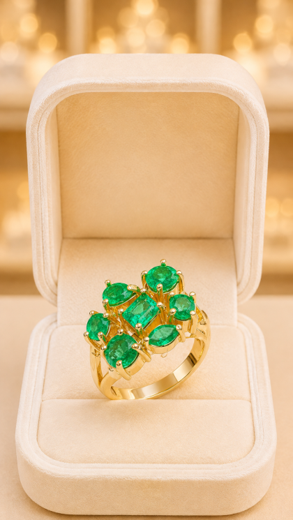 Anillo en oro amarillo 18K con Esmeraldas