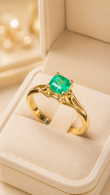 Anillo en oro amarillo 18K con Esmeralda