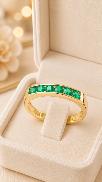 Anillo en oro amarillo 18K con Esmeraldas