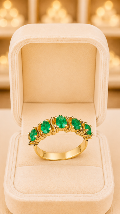 Anillo en oro amarillo 18K con Esmeraldas