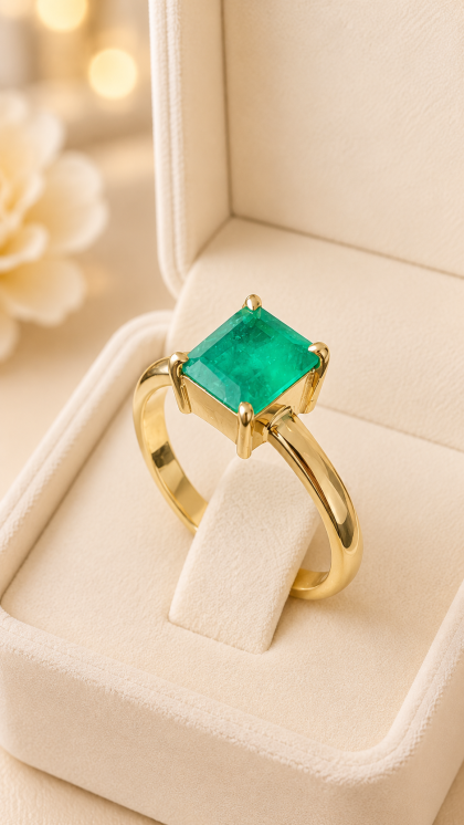 Anillo en oro amarillo 18K con Esmeralda
