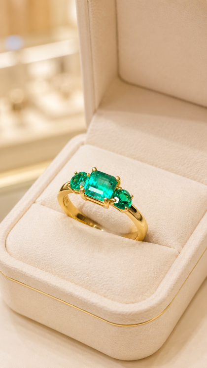 Anillo en oro amarillo 18K con Esmeraldas