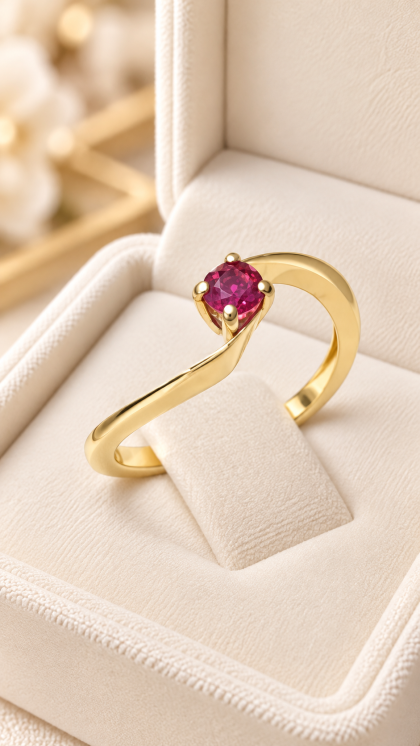 Anillo en oro amarillo 18K con Rubí