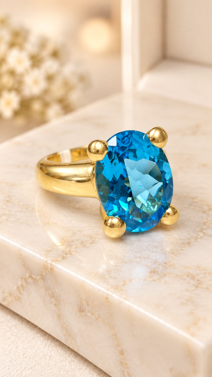Anillo en oro amarillo 18K con Topacio Azul