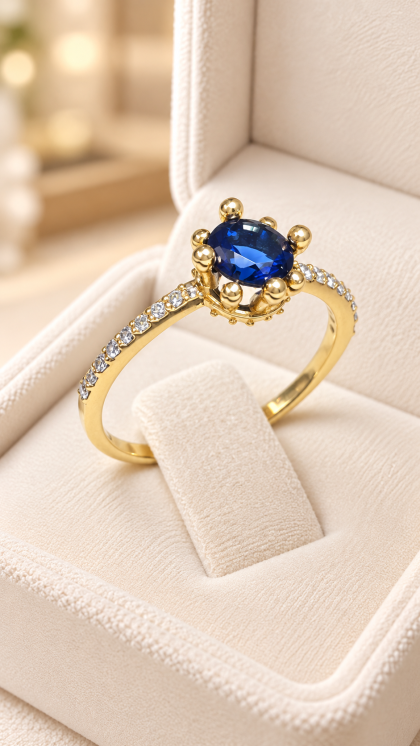 Anillo en oro amarillo 18K con Zafiro y Diamantes